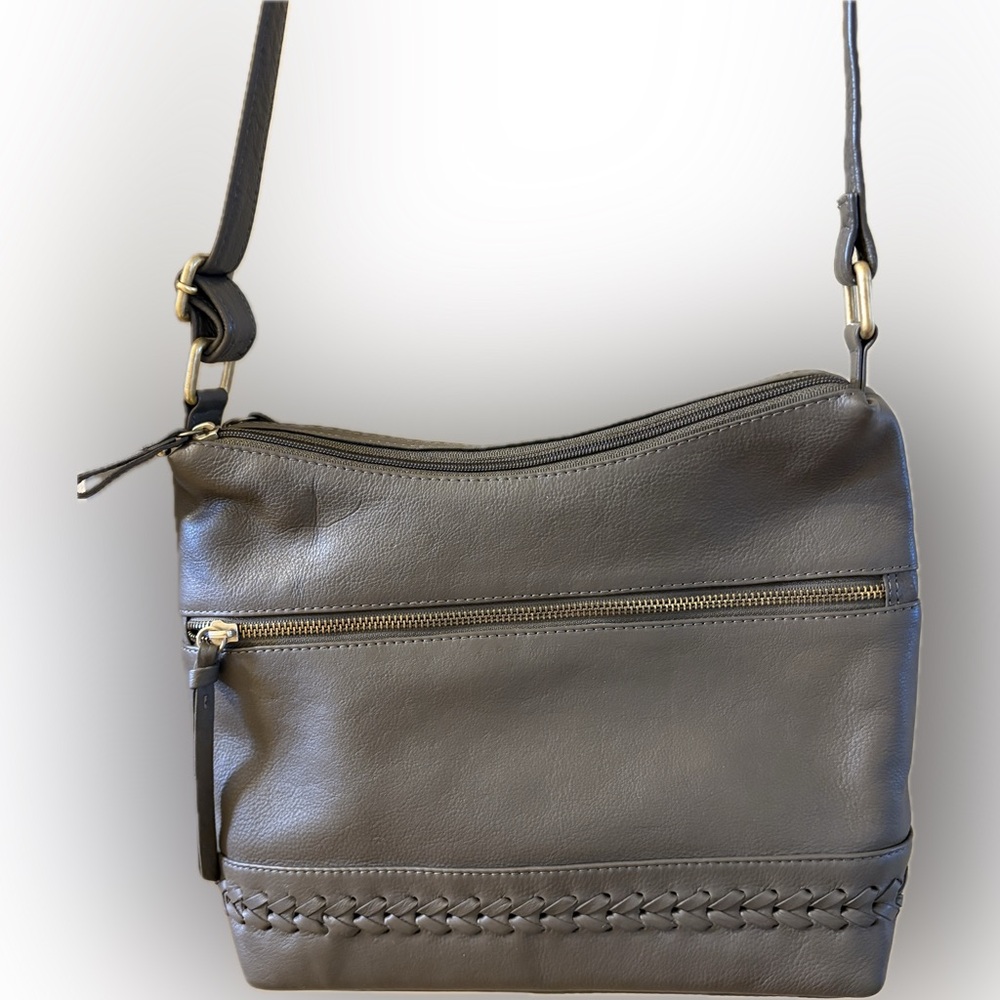 Great American Leatherworks taupe cowhide pebbled Leather crossbody Bag